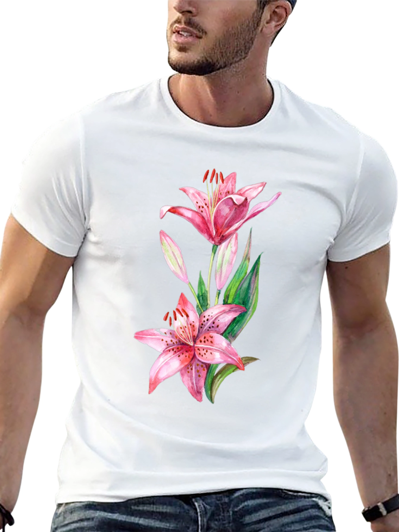 Lily Print Black T-Shirt