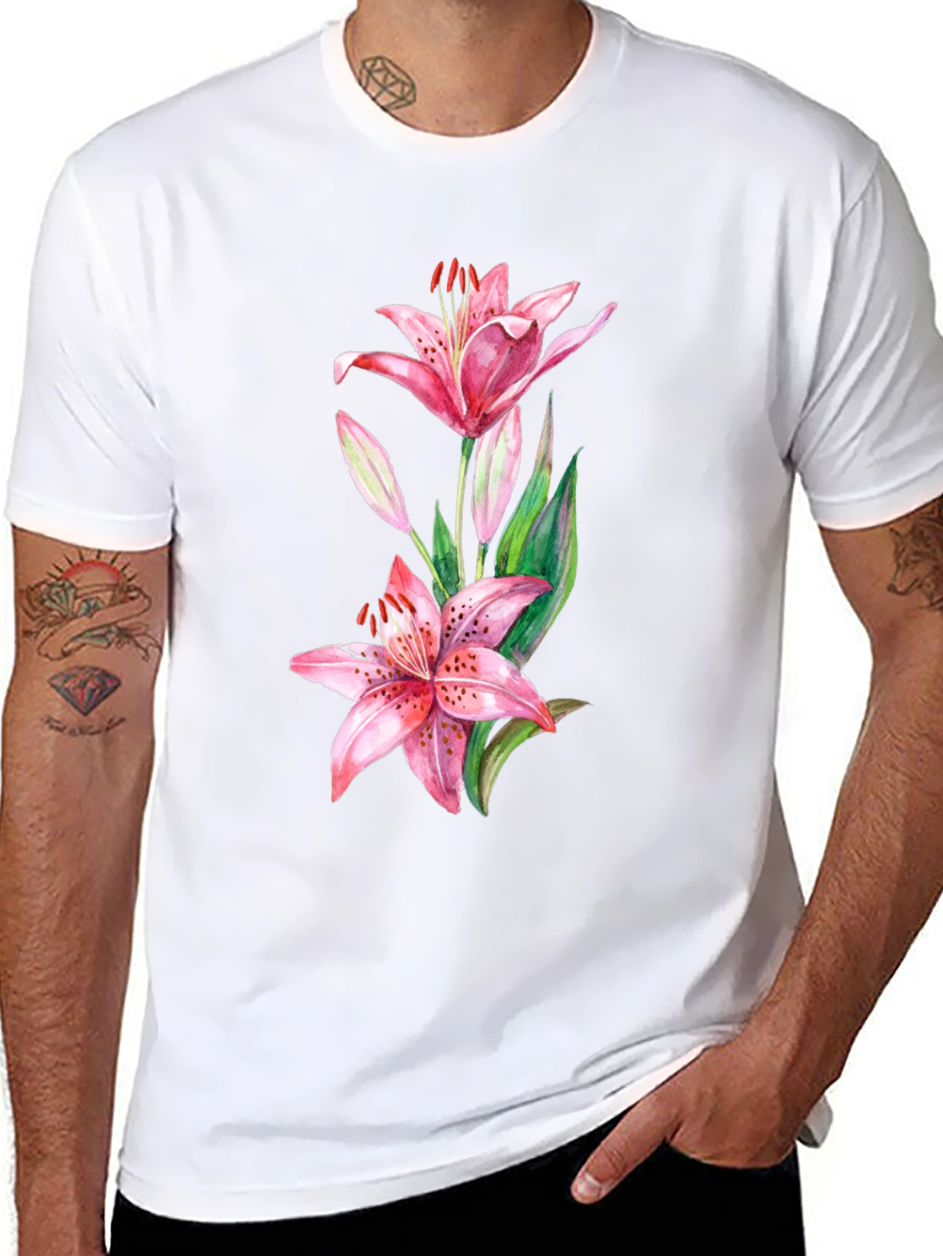 Lily Print Black T-Shirt