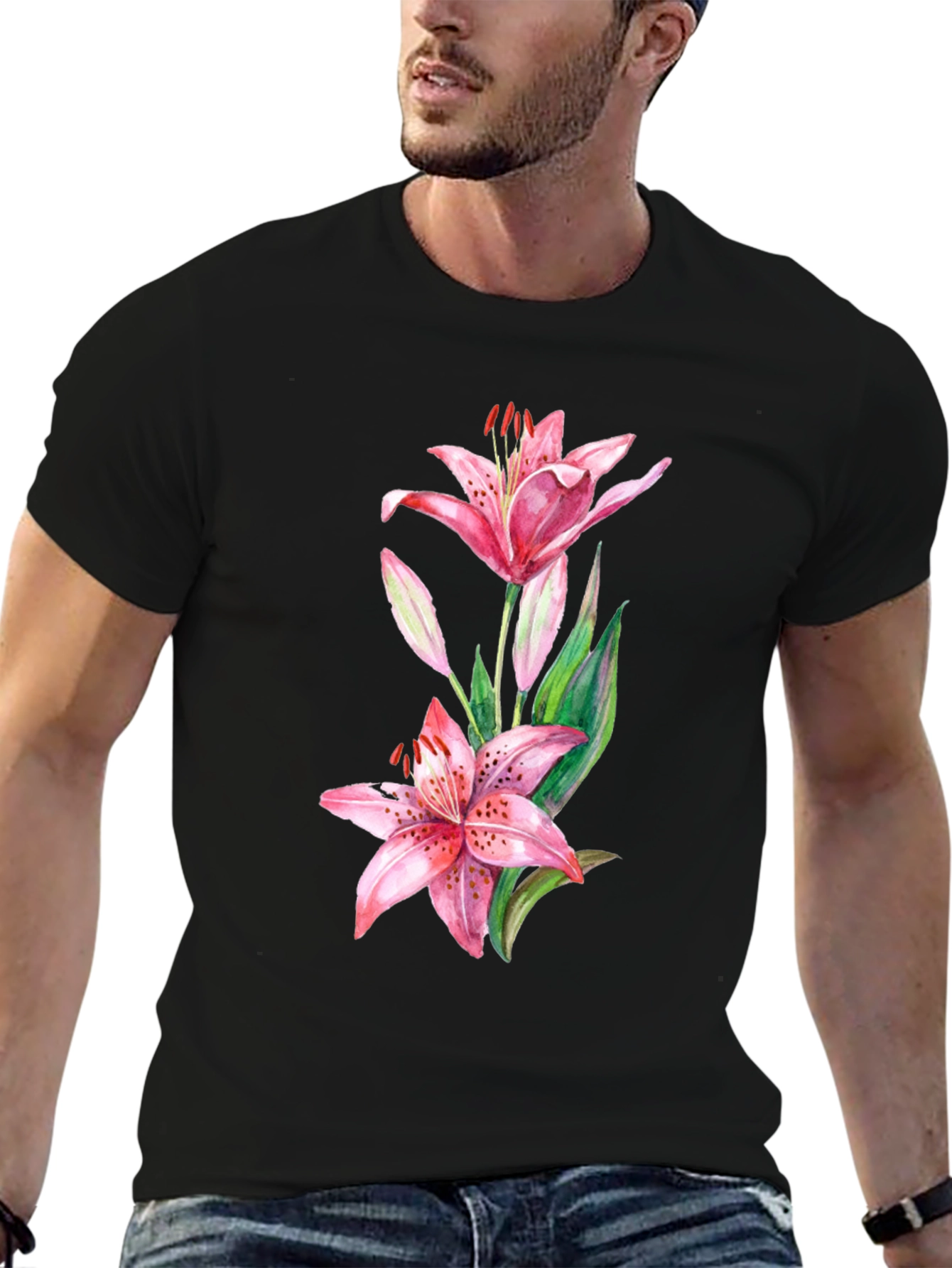 Lily Print Black T-Shirt