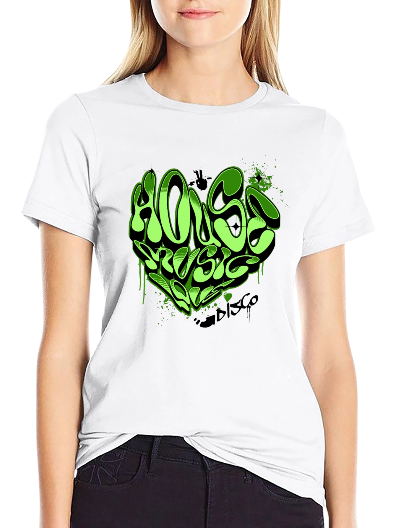 House Music T-Shirt - Green Graffiti Heart Design