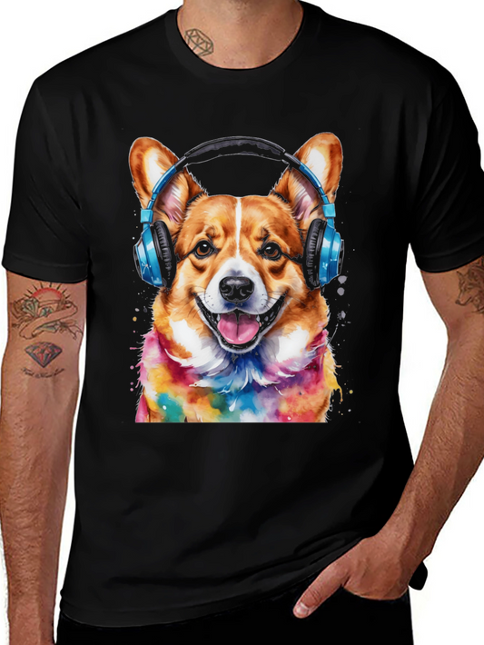 Corgi DJ Graphic Tee - Dog Lover T-Shirt