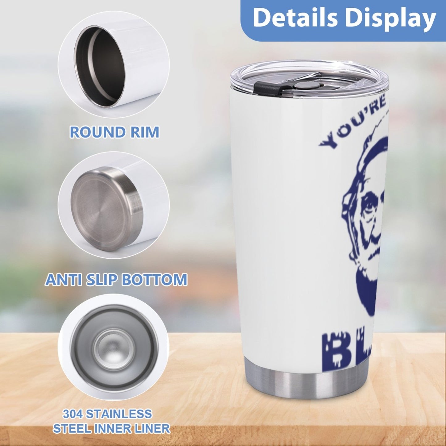 Travel-Friendly Coffee Tumbler - Insulated Stainless Steel Graphic Design Cup