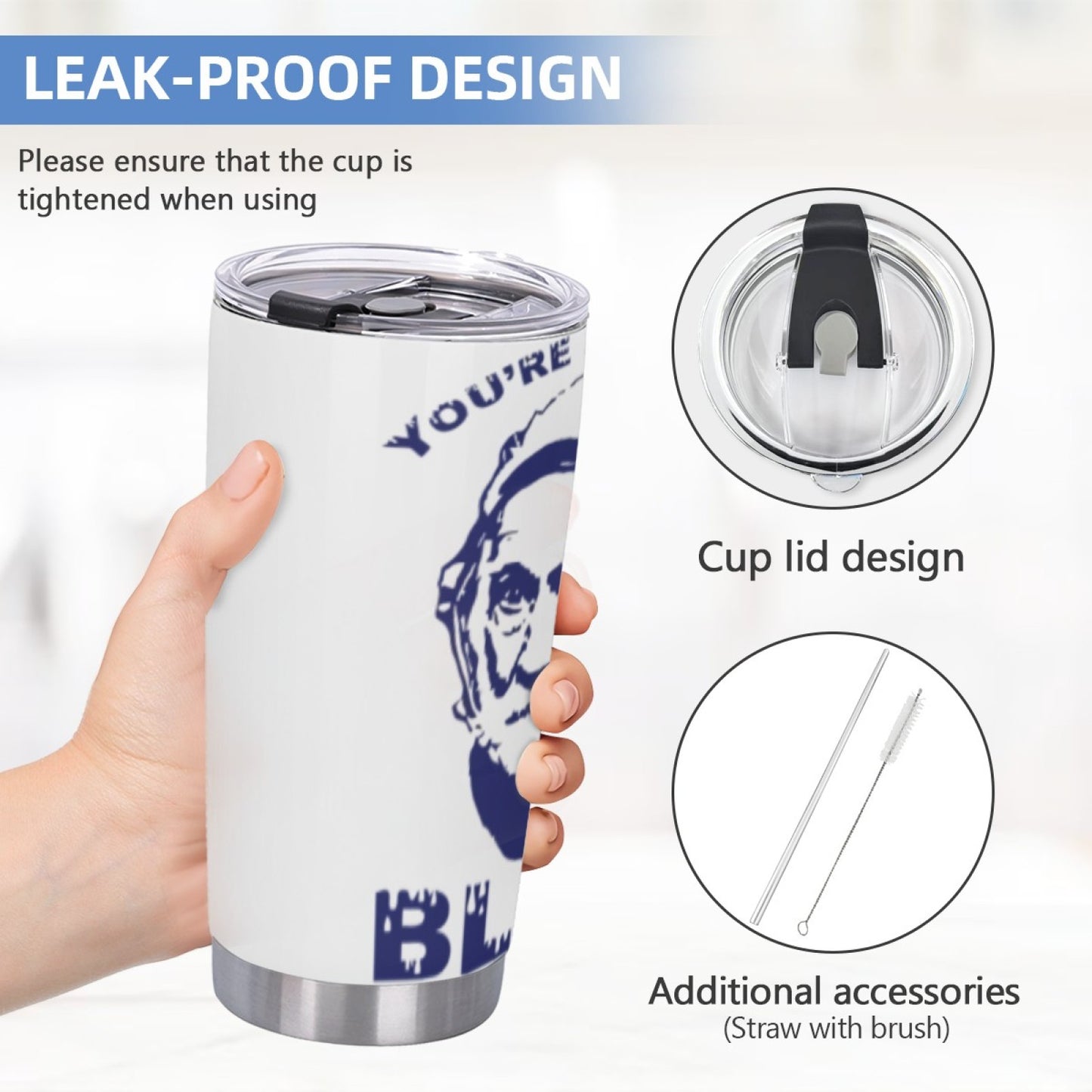 Travel-Friendly Coffee Tumbler - Insulated Stainless Steel Graphic Design Cup