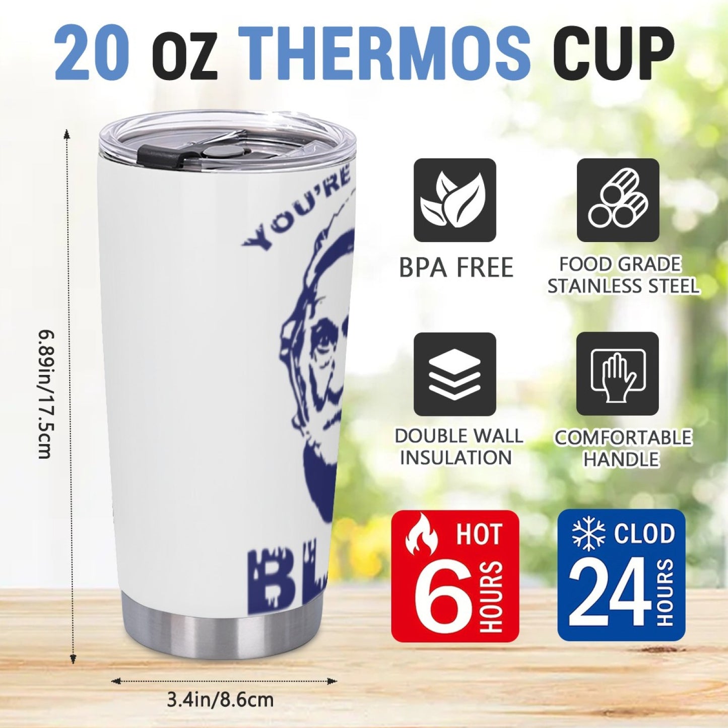 Travel-Friendly Coffee Tumbler - Insulated Stainless Steel Graphic Design Cup