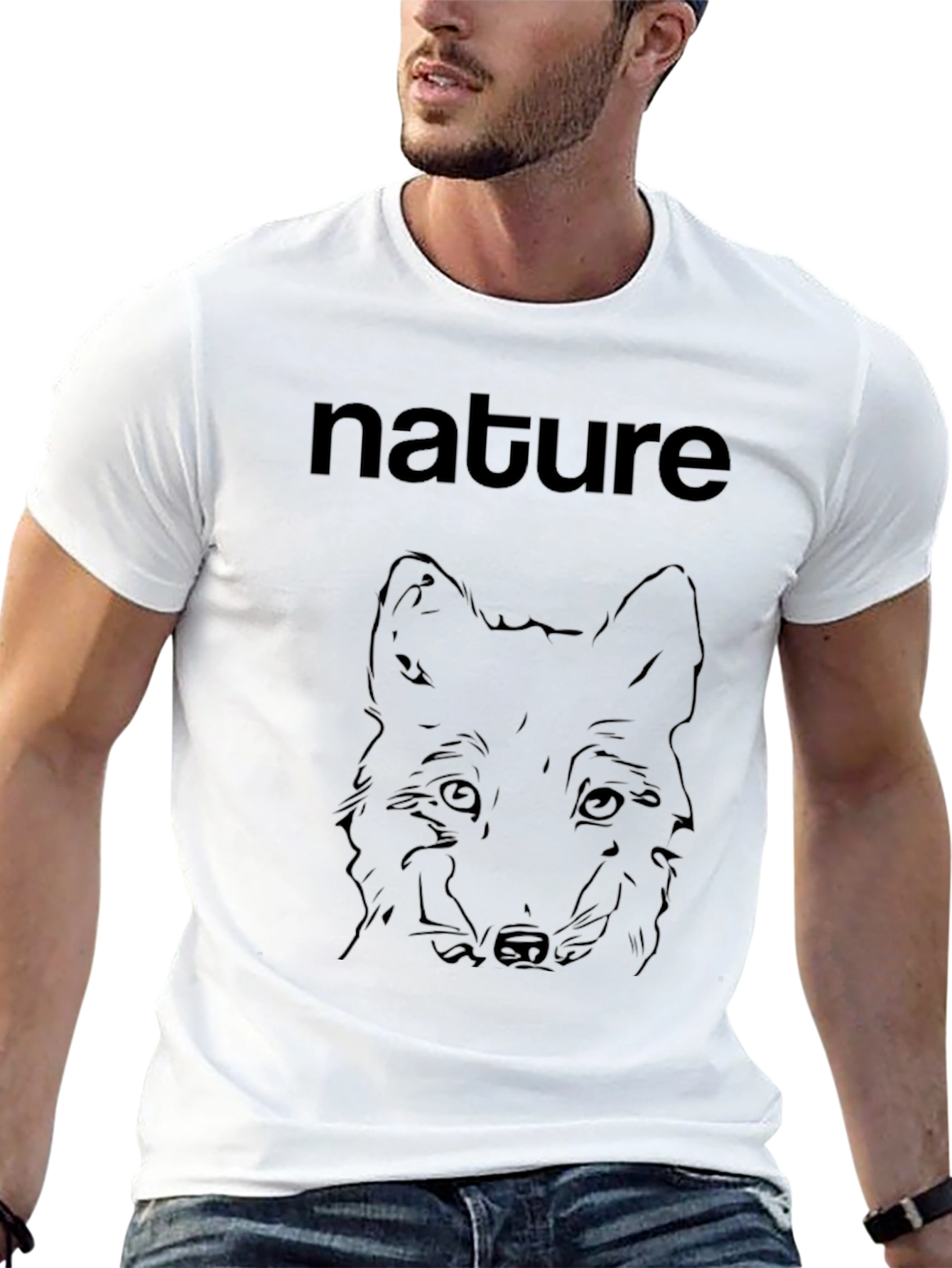 Nature Wolf Graphic Print Mens Black T-Shirt