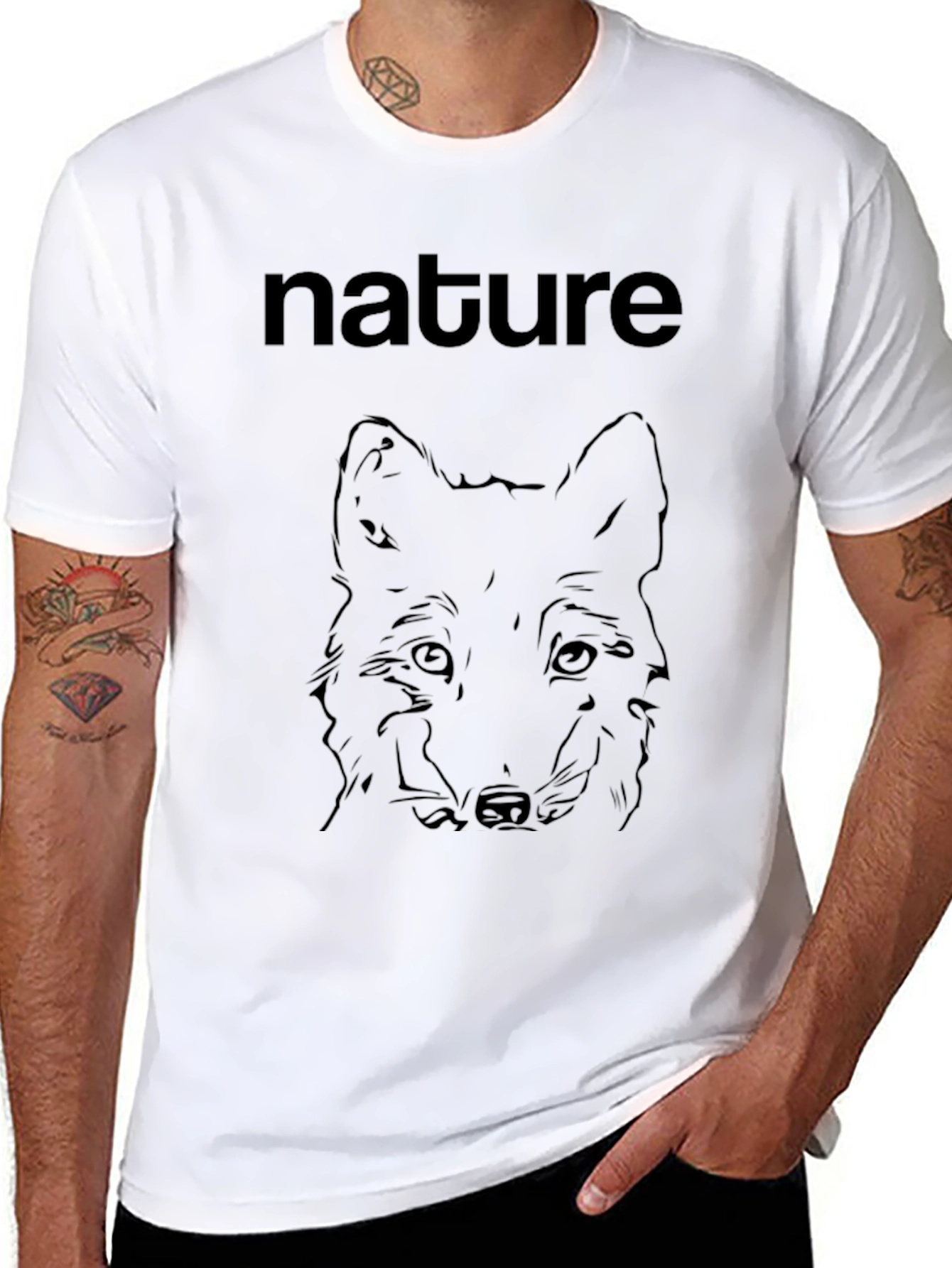 Nature Wolf Graphic Print Mens Black T-Shirt