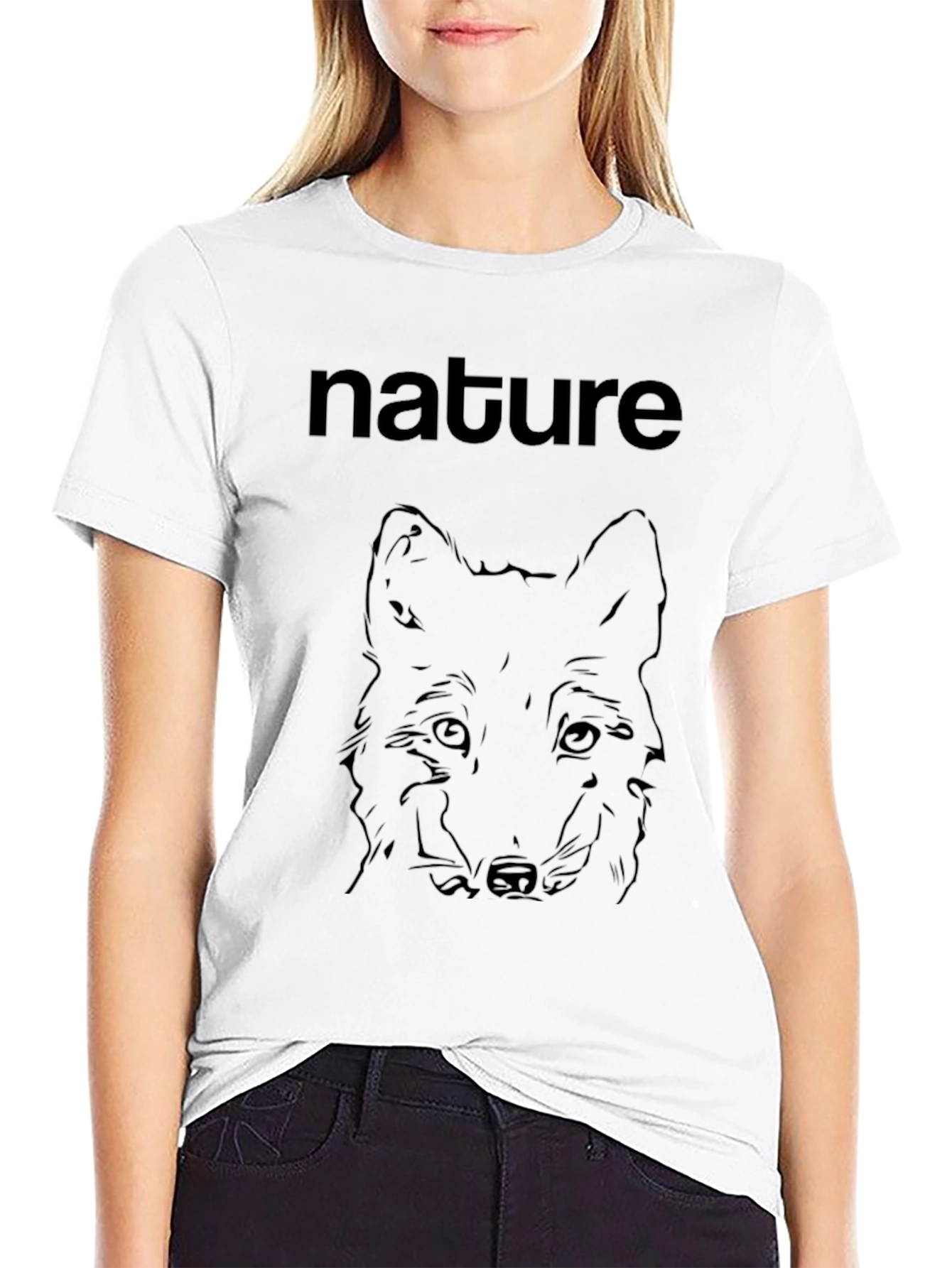 Nature Wolf Graphic Print Mens Black T-Shirt