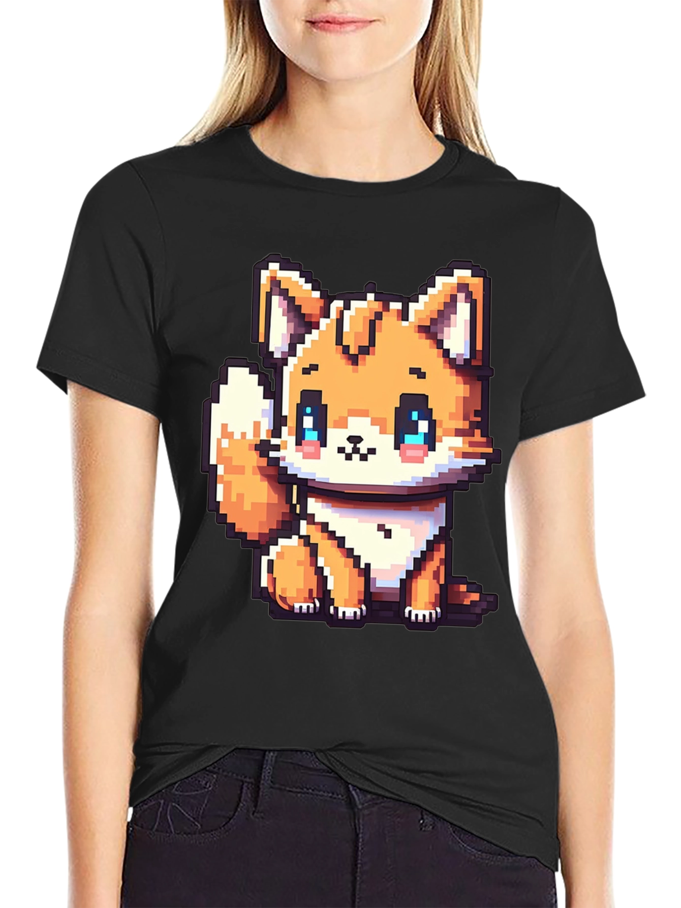 Pixel Fox Graphic Black T-Shirt