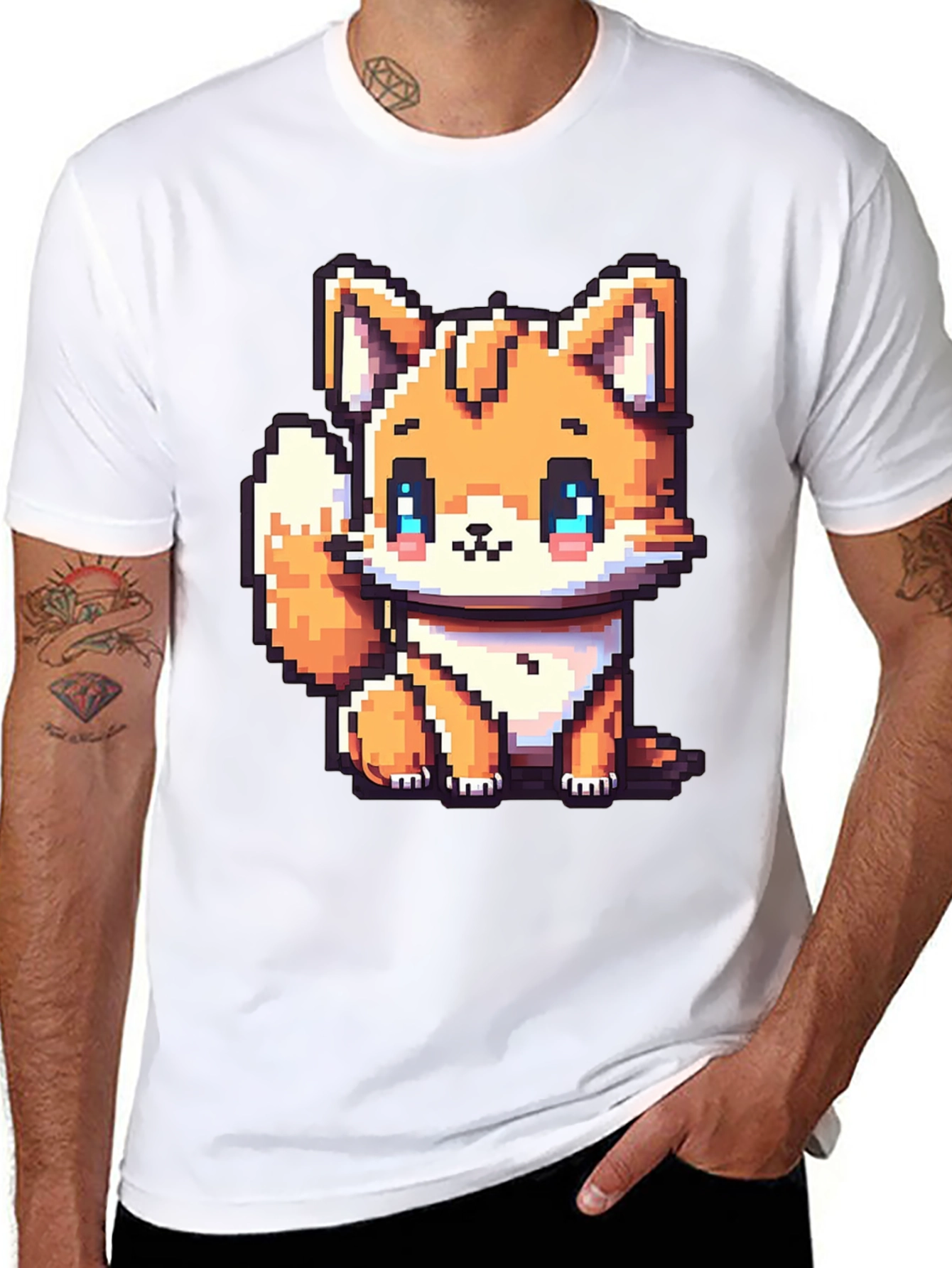 Pixel Fox Graphic Black T-Shirt