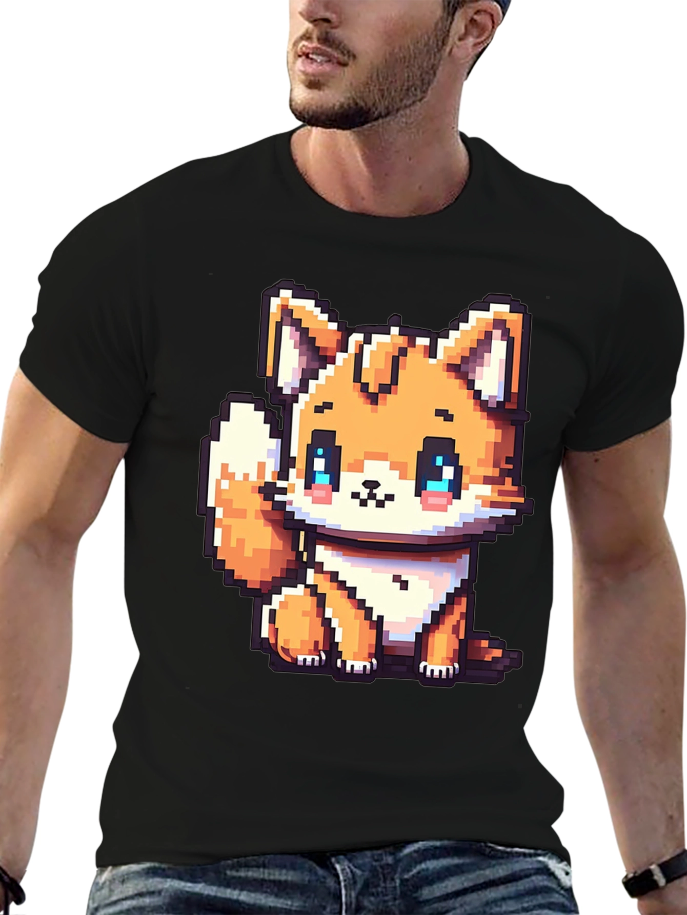 Pixel Fox Graphic Black T-Shirt