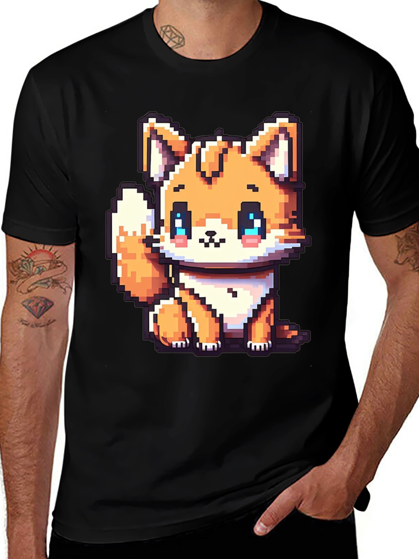 Pixel Fox Graphic Black T-Shirt