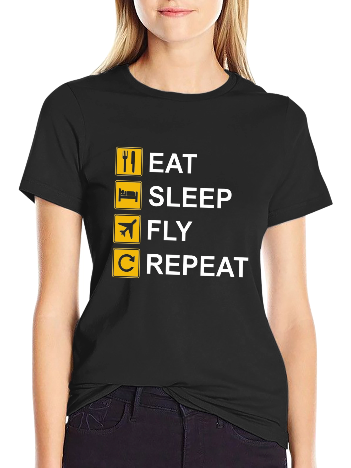 Eat Sleep Fly Repeat T-Shirt - Black