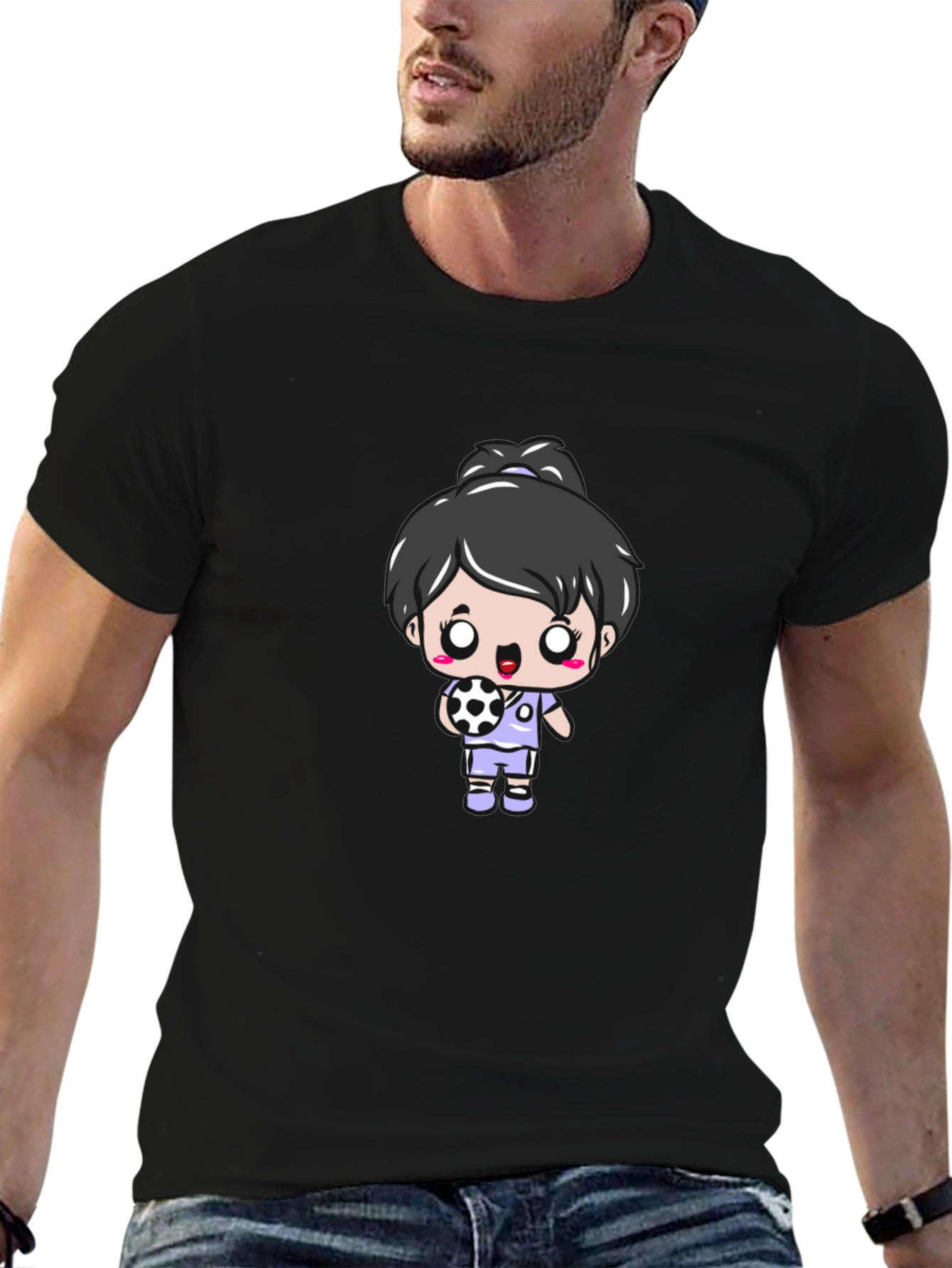 Cartoon Soccer Girl Graphic T-Shirt