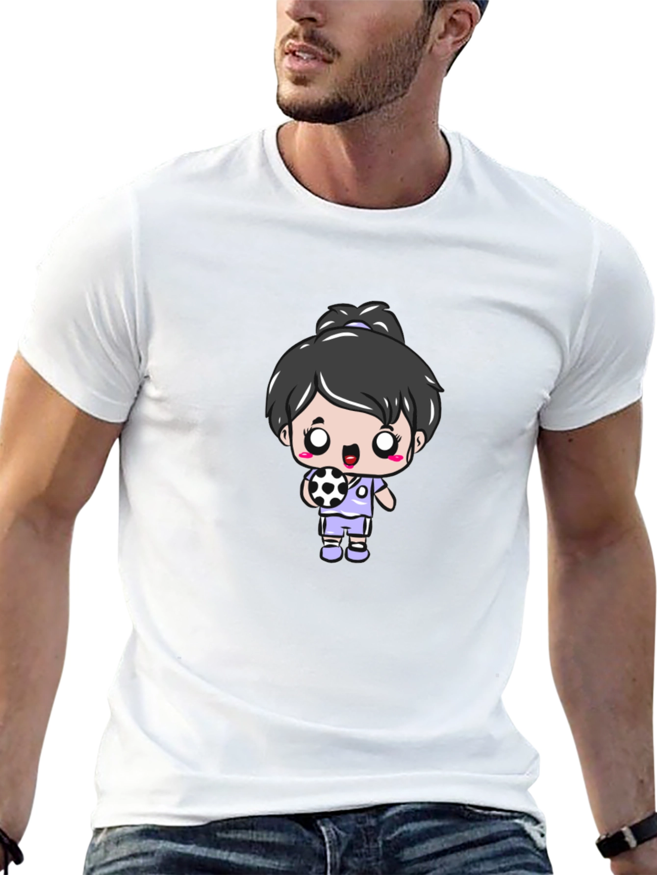 Cartoon Soccer Girl Graphic T-Shirt