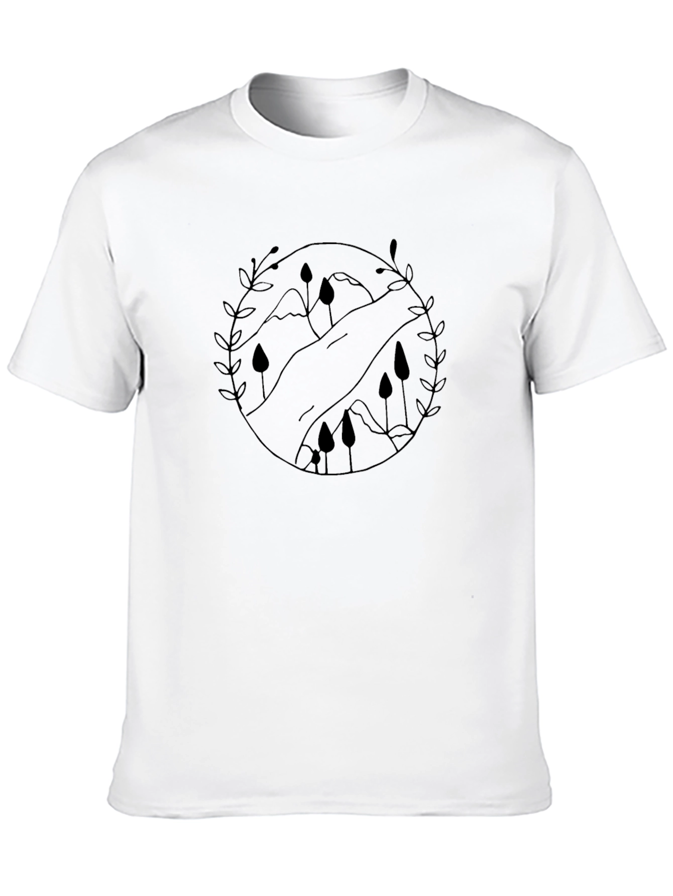 Nature Scene Graphic Tee - Black Cotton Casual Shirt
