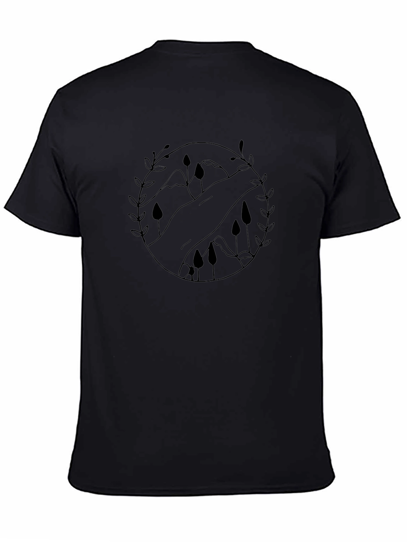 Nature Scene Graphic Tee - Black Cotton Casual Shirt