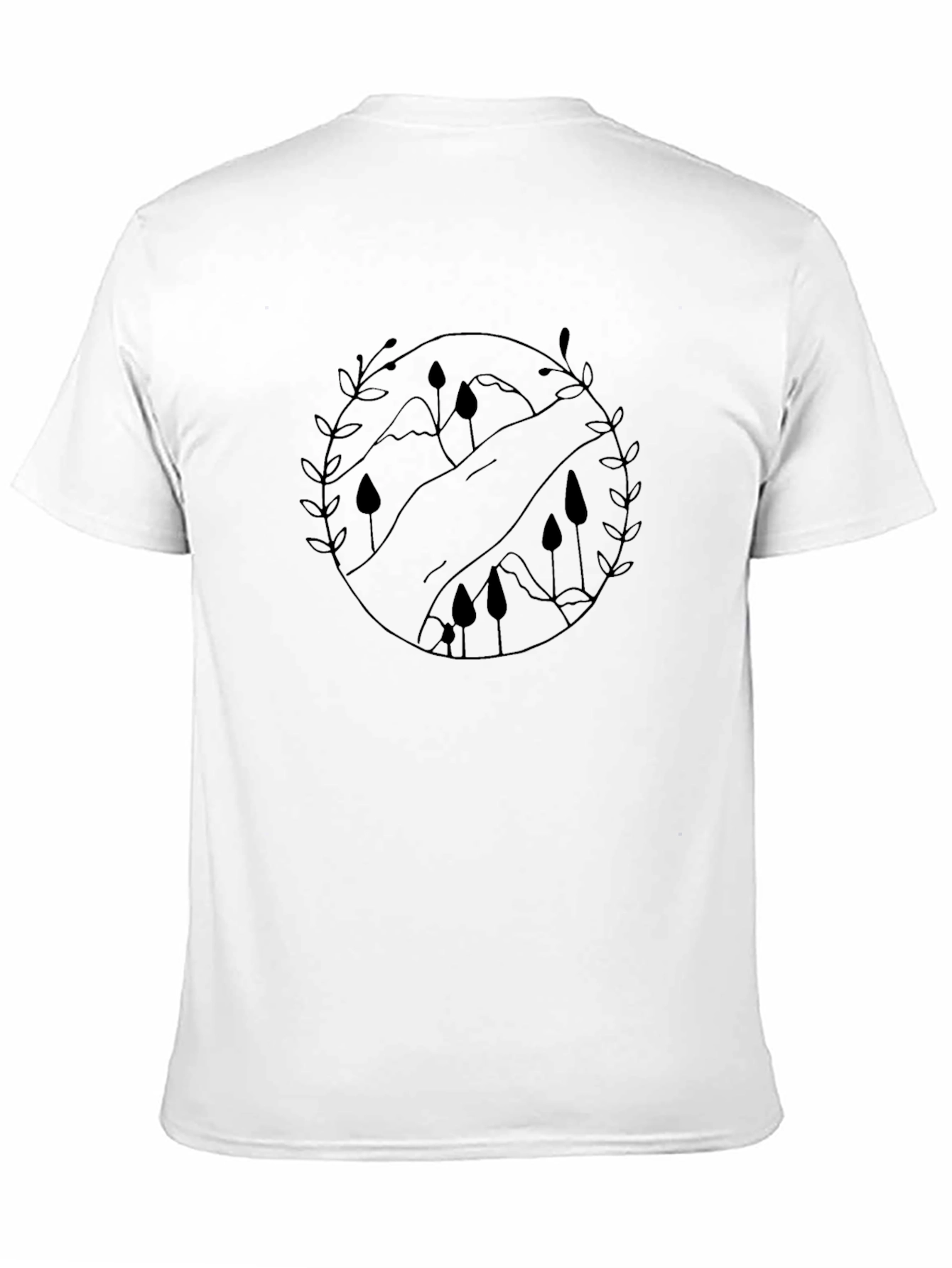 Nature Scene Graphic Tee - Black Cotton Casual Shirt