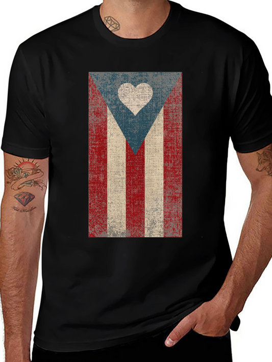 Puerto Rico Flag Heart T-Shirt - Distressed Design