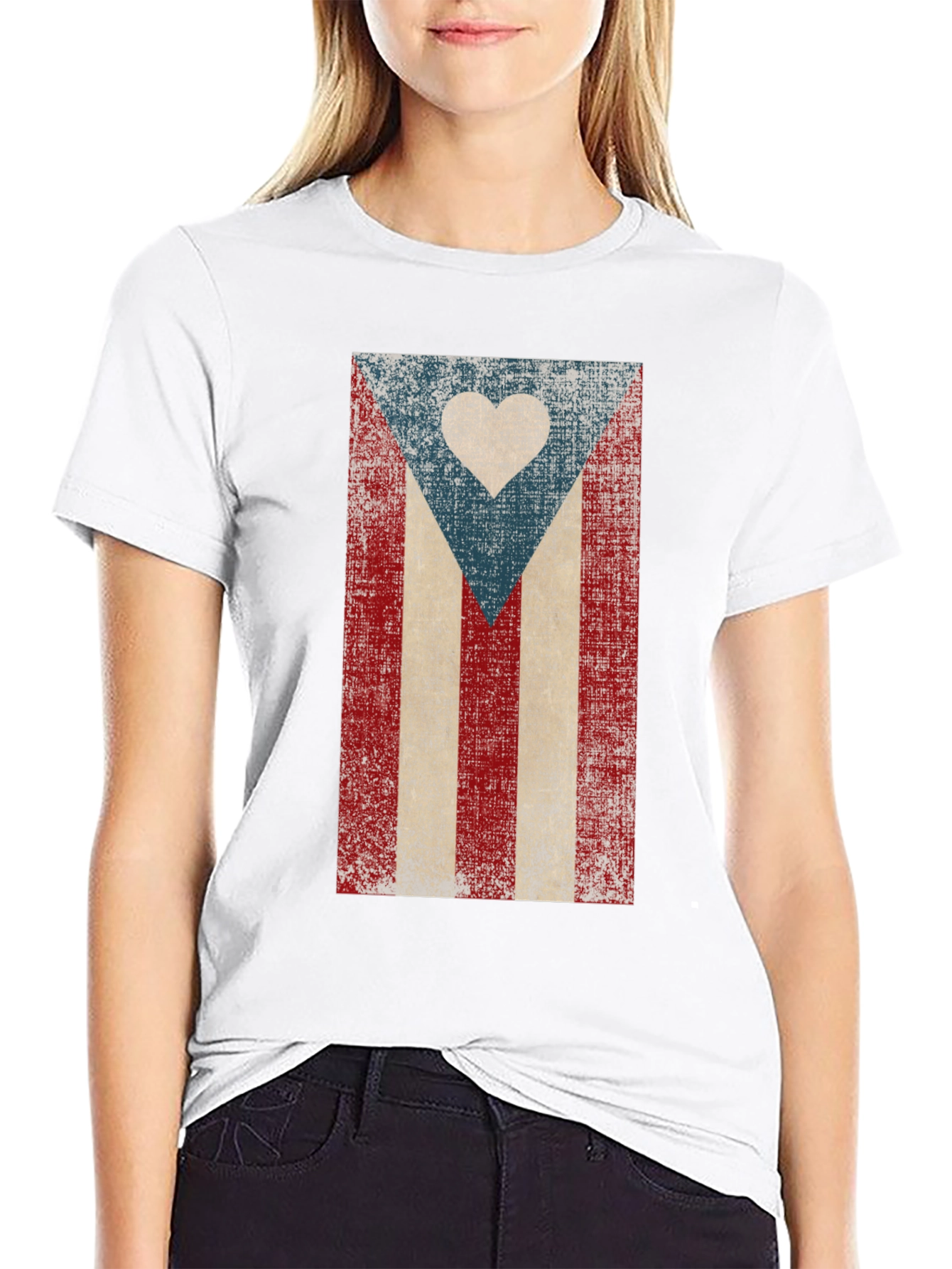 Puerto Rico Flag Heart T-Shirt - Distressed Design