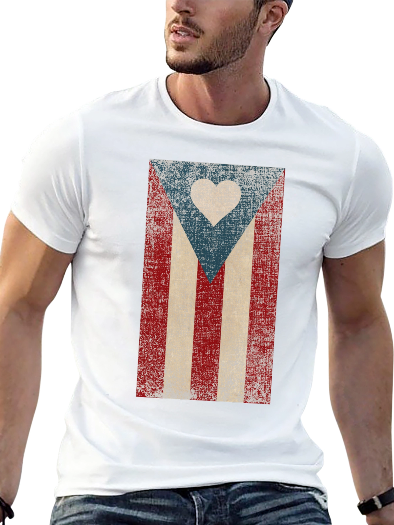Puerto Rico Flag Heart T-Shirt - Distressed Design