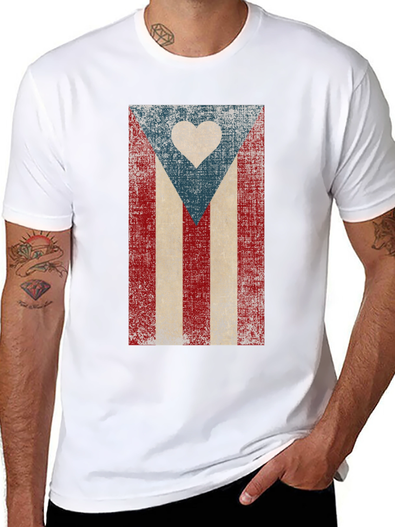 Puerto Rico Flag Heart T-Shirt - Distressed Design