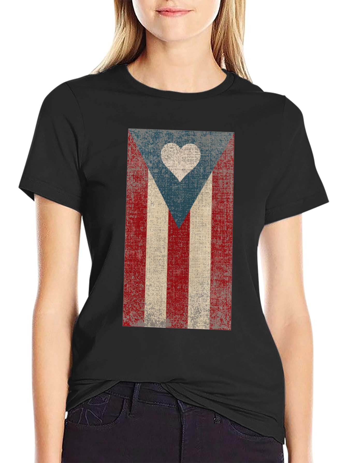 Puerto Rico Flag Heart T-Shirt - Distressed Design