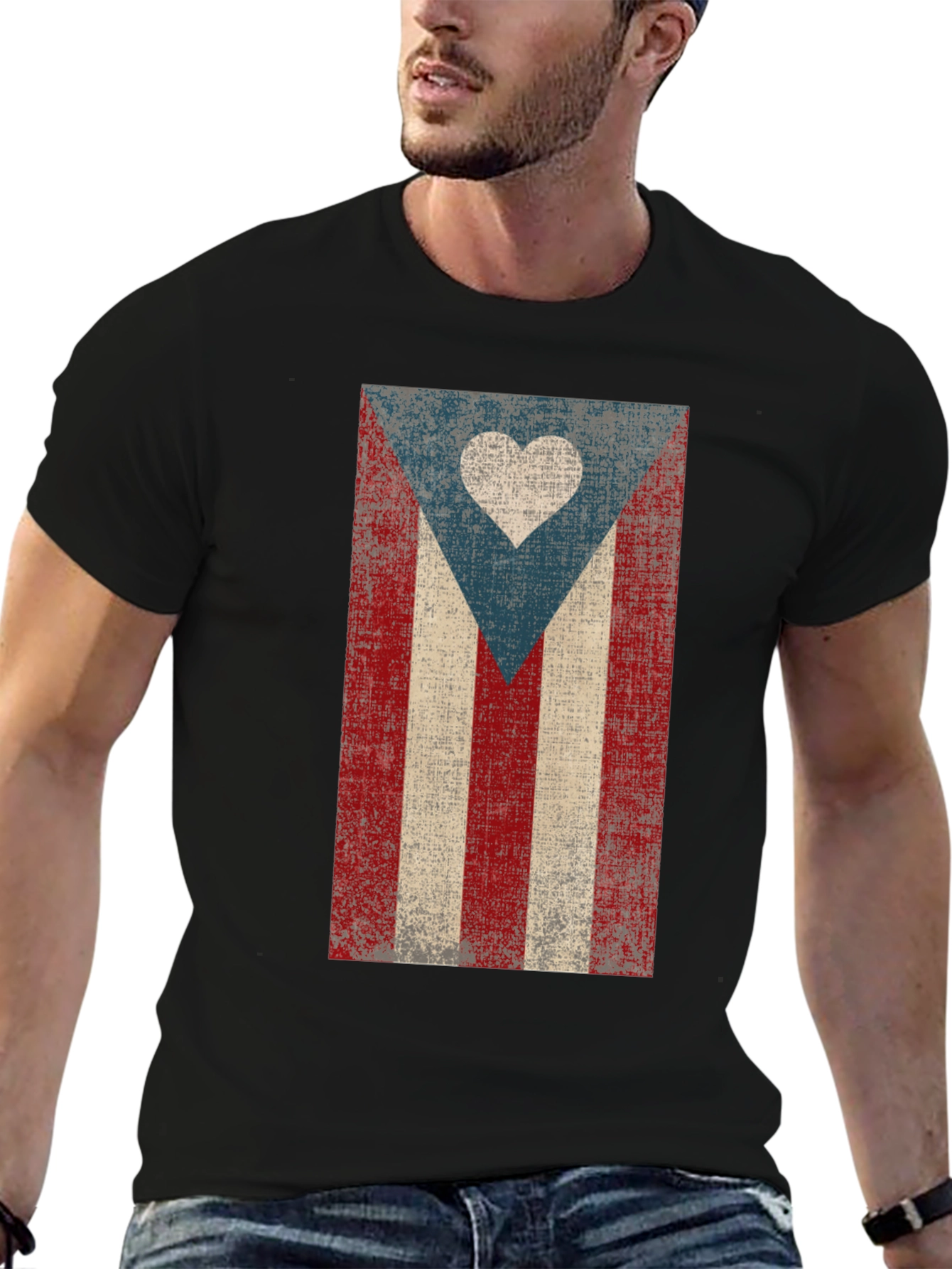 Puerto Rico Flag Heart T-Shirt - Distressed Design