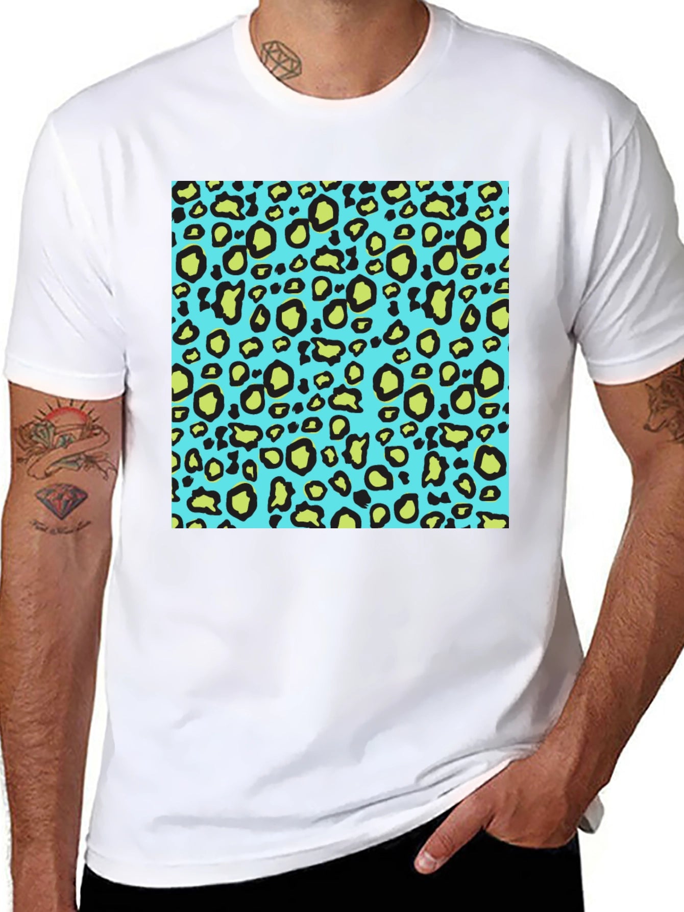 Leopard Print Crew Neck T-Shirt - Black