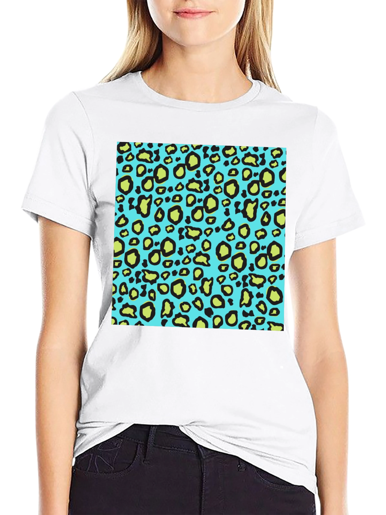 Leopard Print Crew Neck T-Shirt - Black