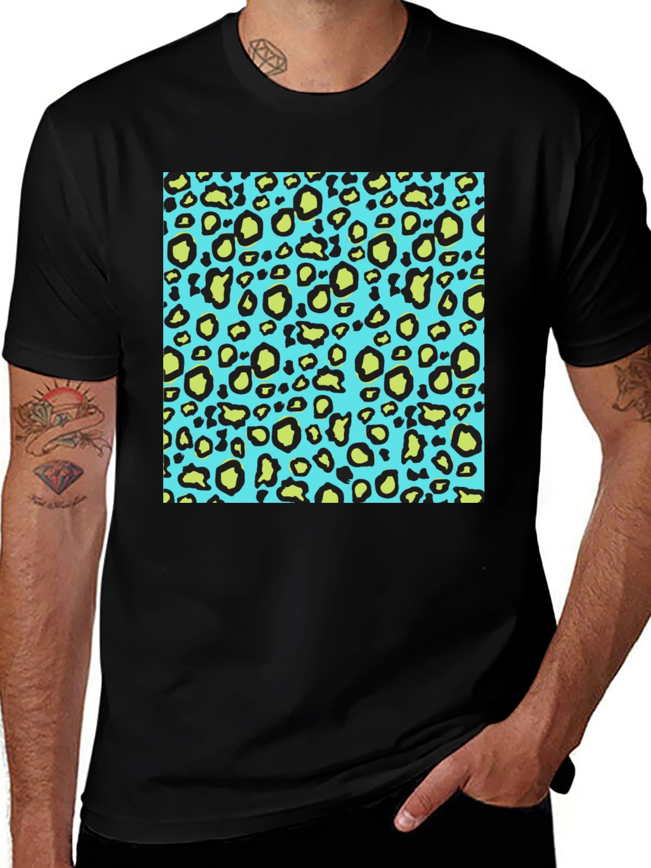 Leopard Print Crew Neck T-Shirt - Black