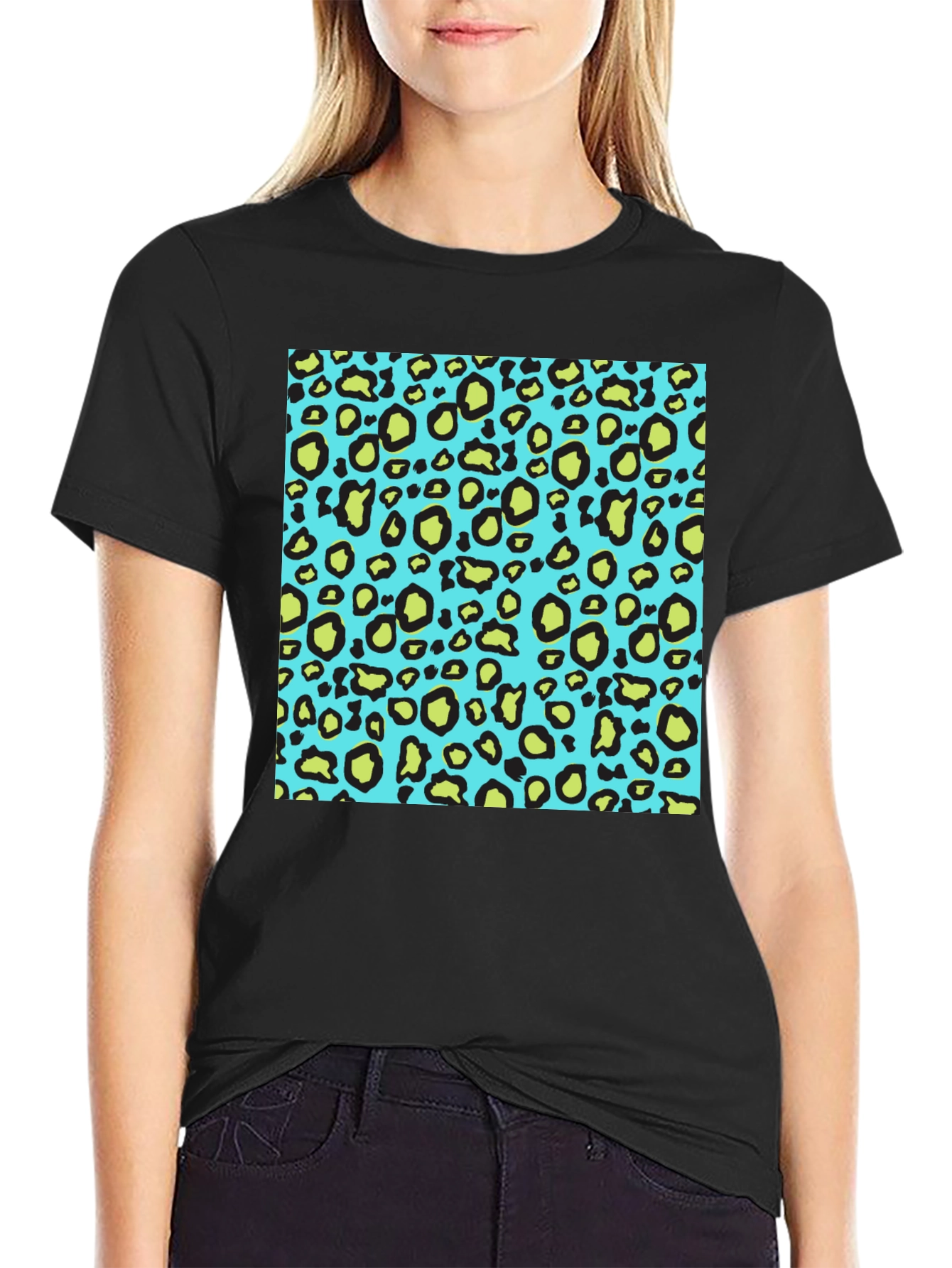 Leopard Print Crew Neck T-Shirt - Black