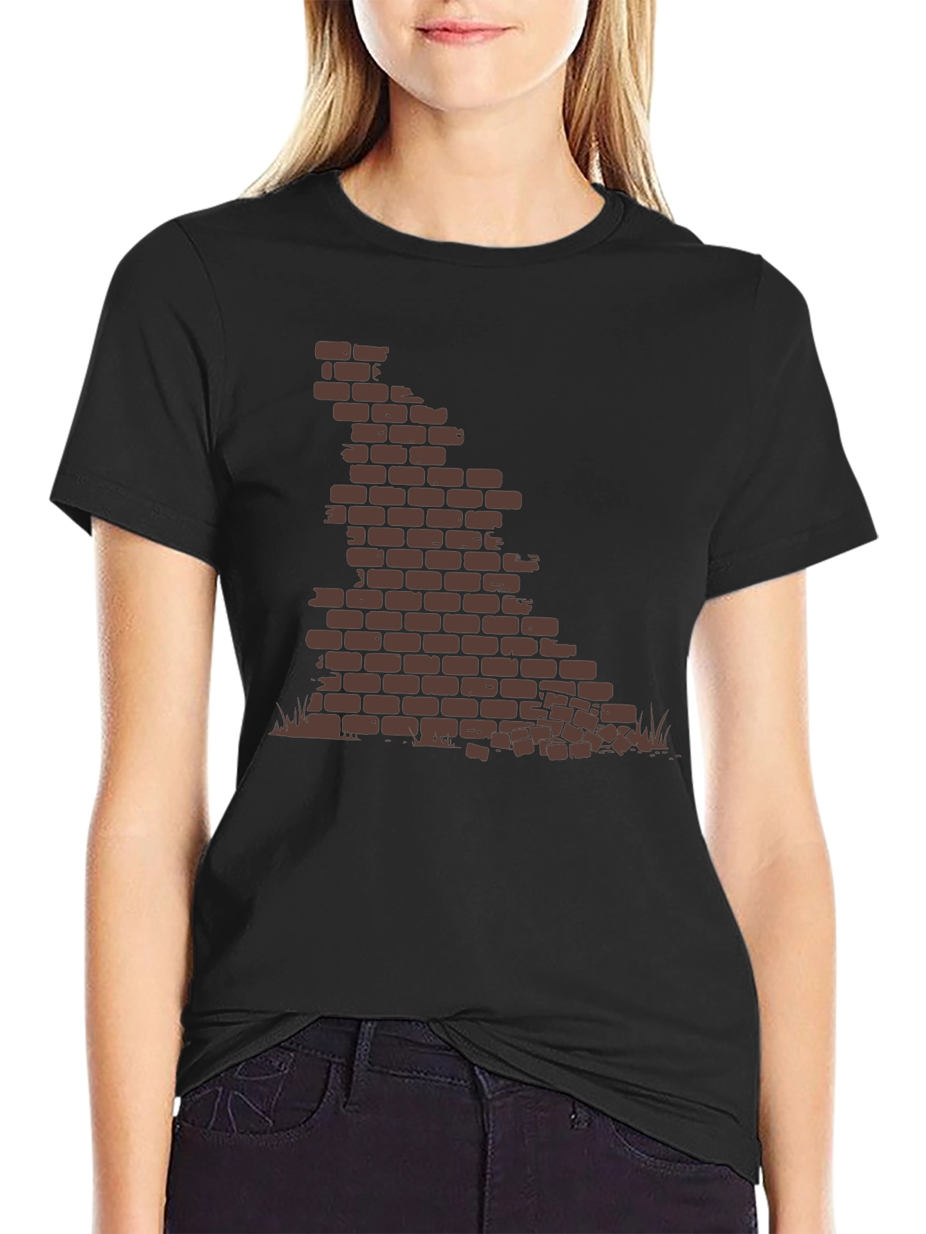 Brick Wall Graphic Tee - Black Casual T-Shirt