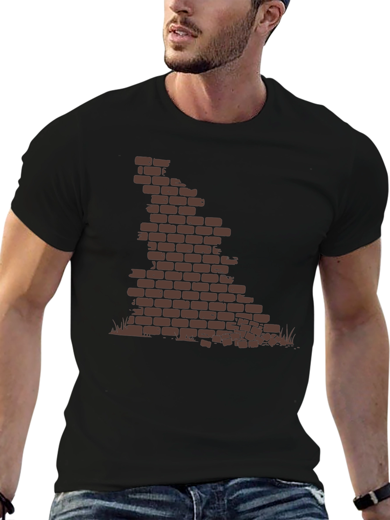 Brick Wall Graphic Tee - Black Casual T-Shirt