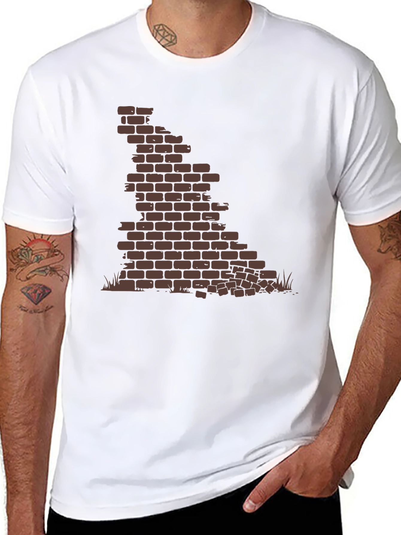 Brick Wall Graphic Tee - Black Casual T-Shirt