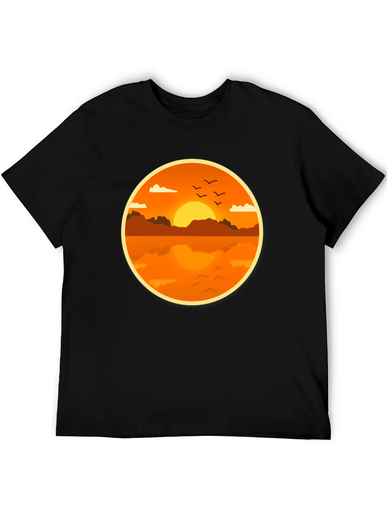 Sunset Lake Graphic Tee - Black Cotton Comfort