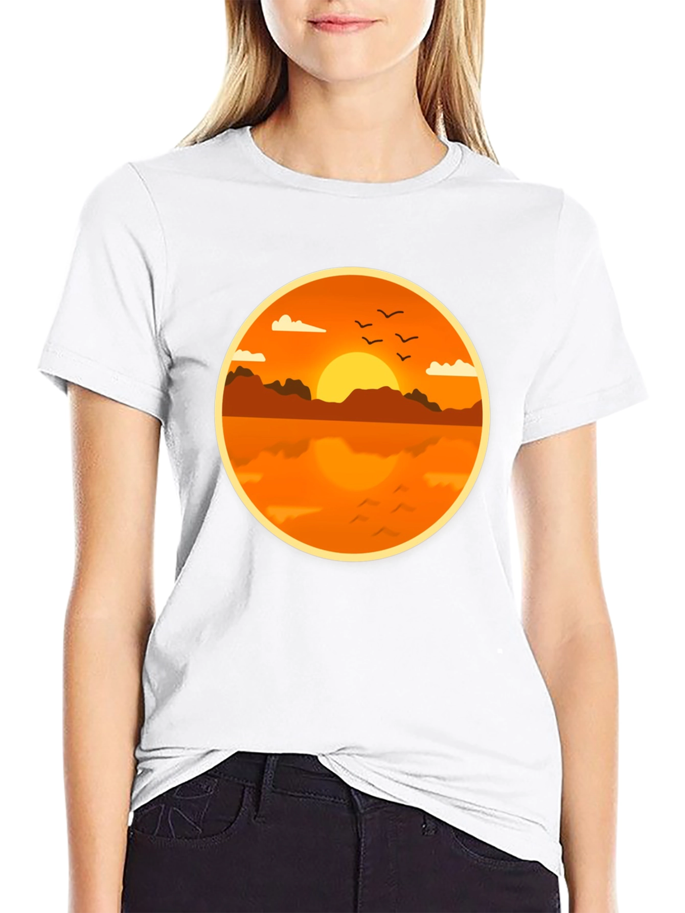 Sunset Lake Graphic Tee - Black Cotton Comfort