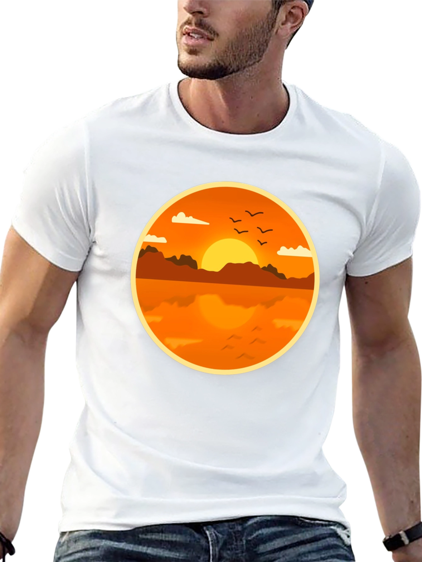 Sunset Lake Graphic Tee - Black Cotton Comfort