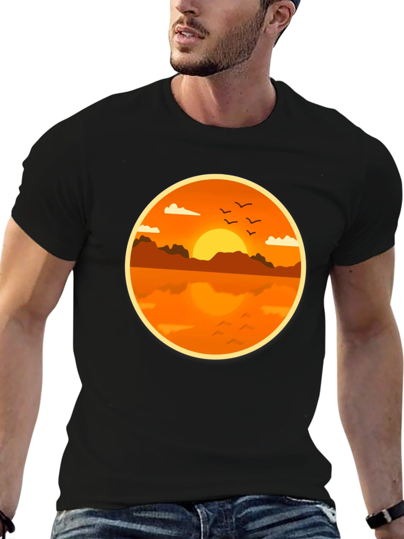 Sunset Lake Graphic Tee - Black Cotton Comfort