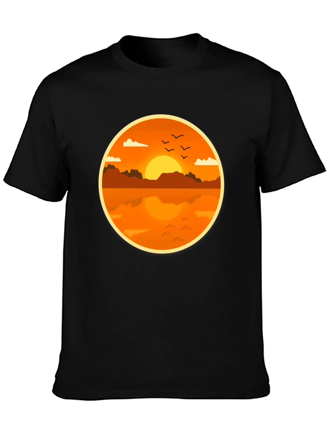 Sunset Lake Graphic Tee - Black Cotton Comfort
