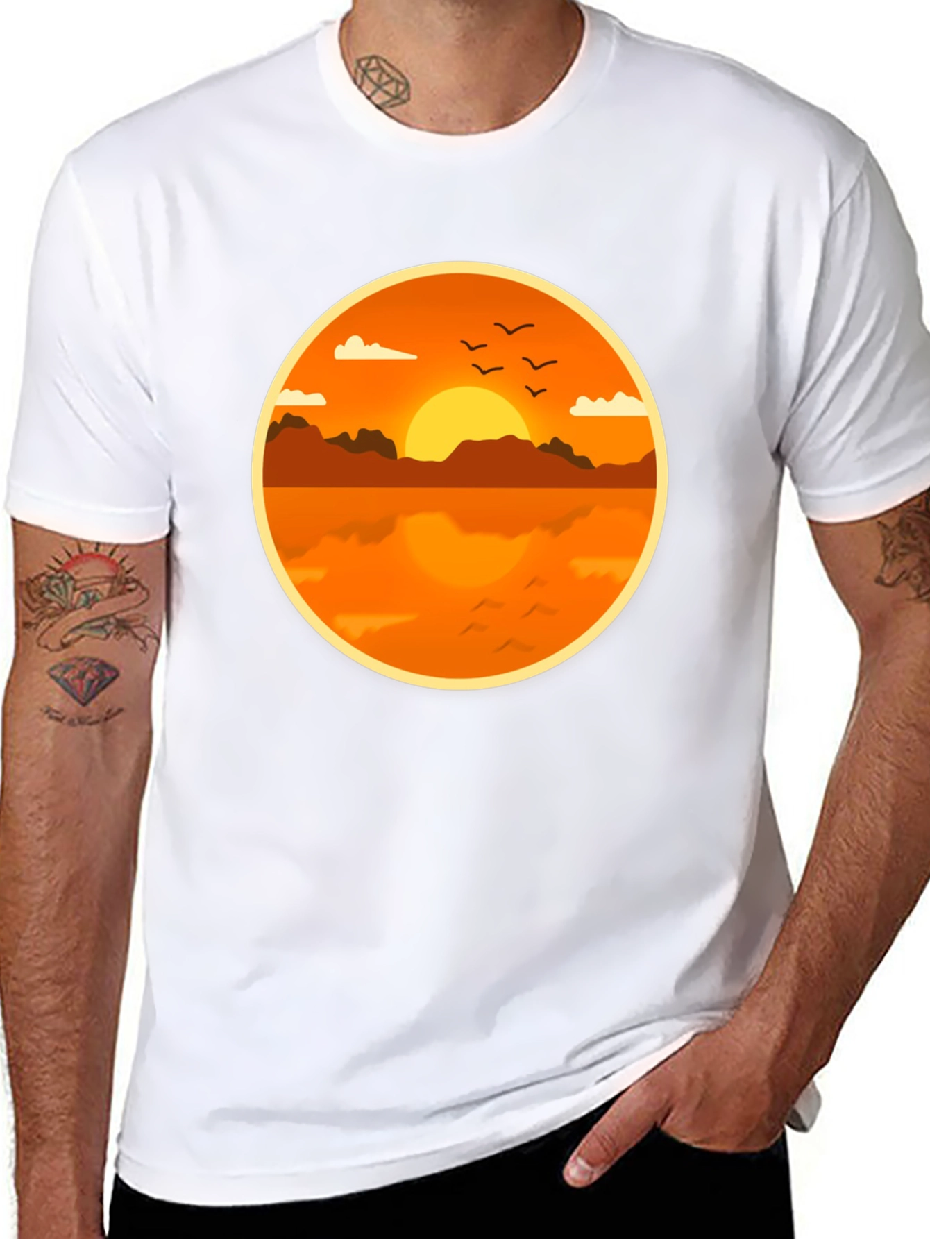 Sunset Lake Graphic Tee - Black Cotton Comfort