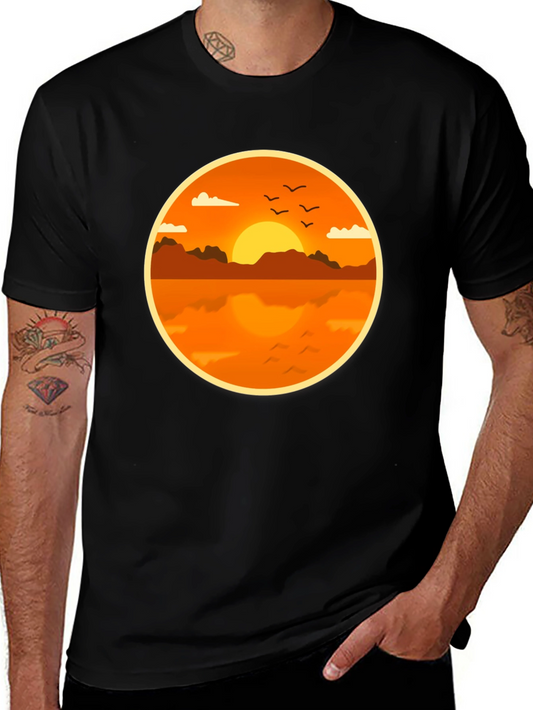 Sunset Lake Graphic Tee - Black Cotton Comfort