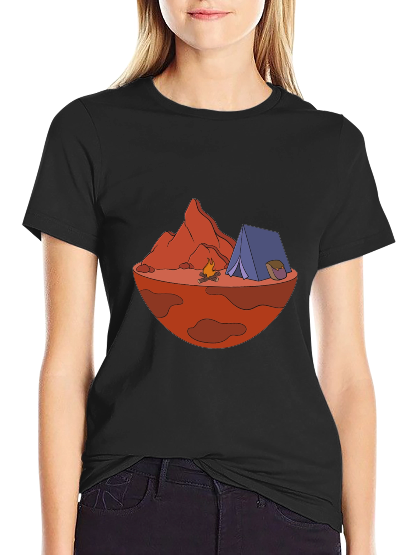 Camping on Mars Graphic Tee - Black Cotton Blend