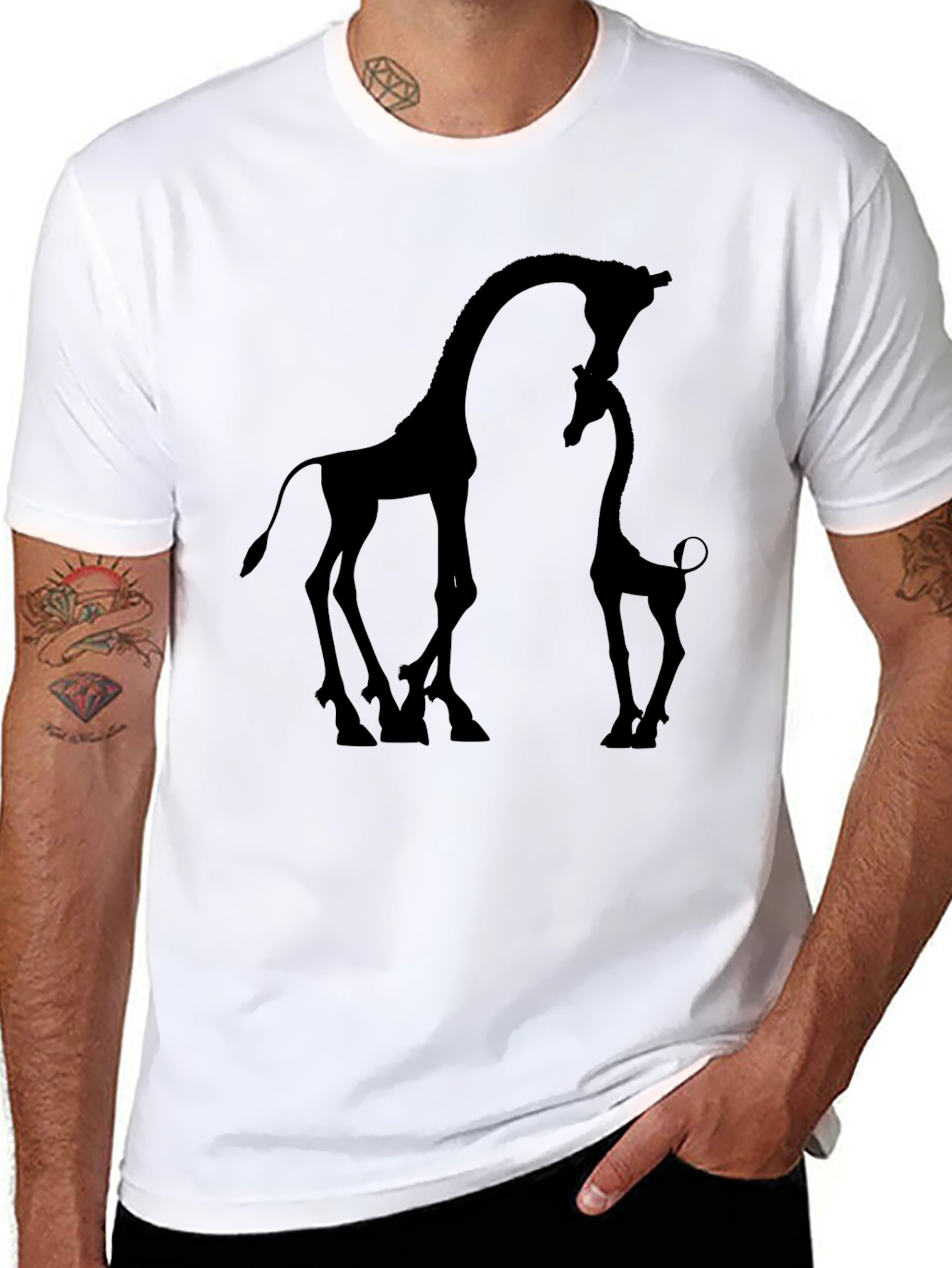 Giraffe Silhouette Graphic Tee - Black