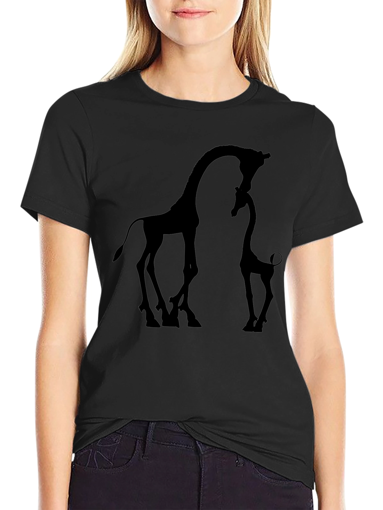 Giraffe Silhouette Graphic Tee - Black