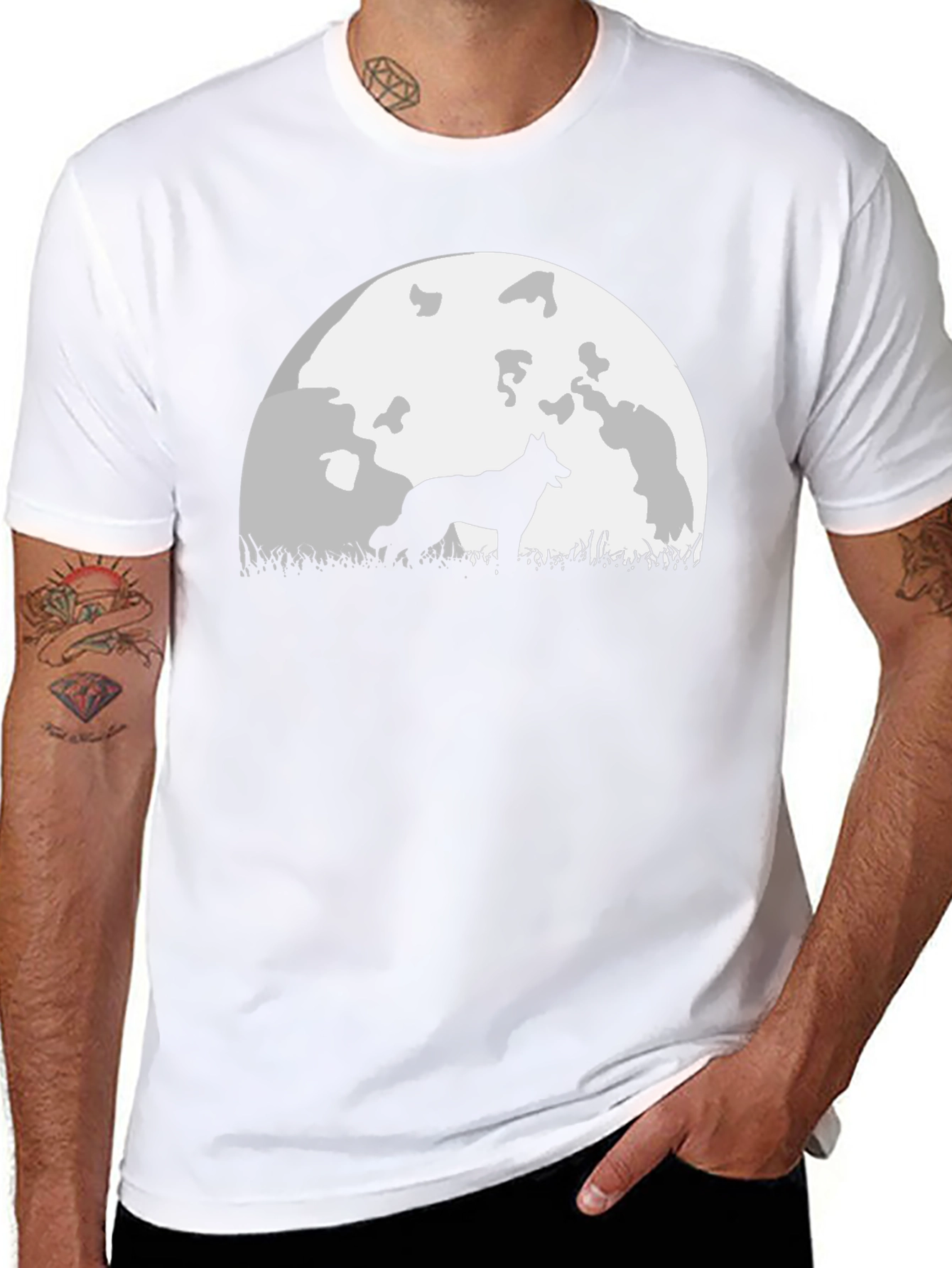 Wolf Silhouette Moon Graphic Tee - Black T-Shirt