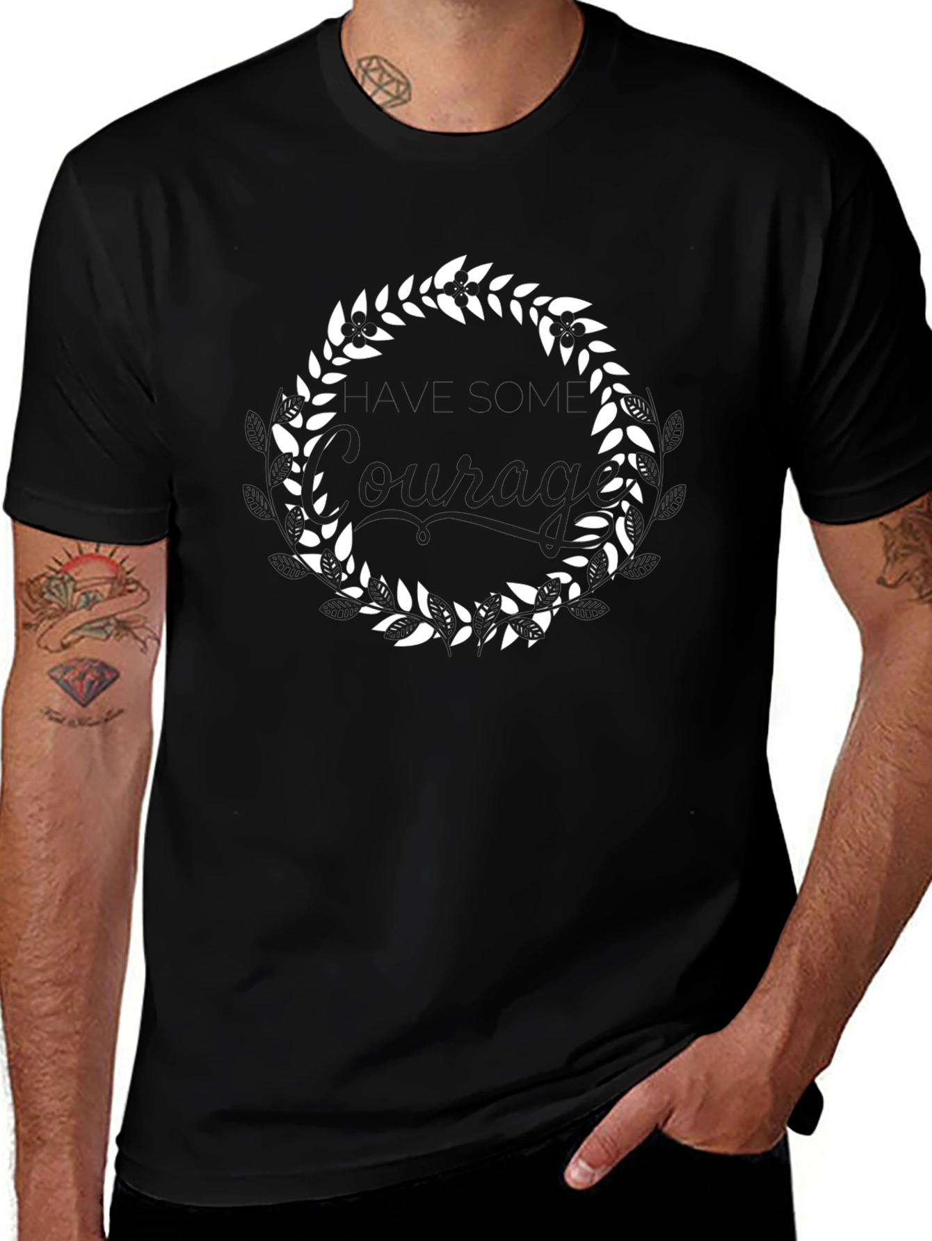 Leaf Wreath Graphic Tee - Stylish Black T-Shirt
