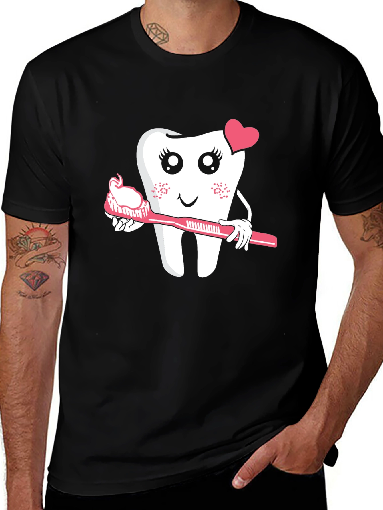 Cute Tooth with Toothbrush Graphic Tee