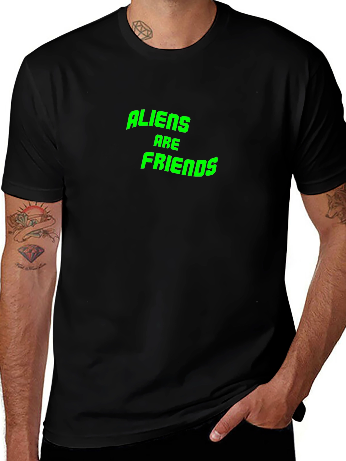 Aliens Are Friends Graphic T-Shirt - Black Cotton Tee