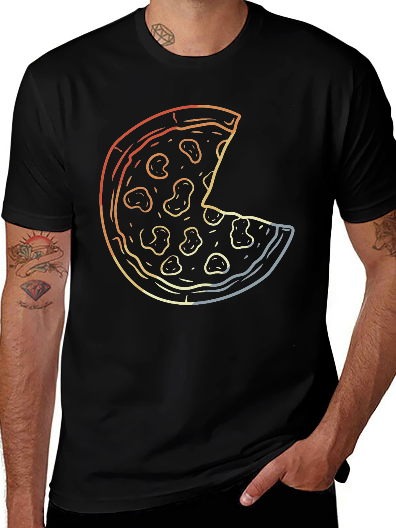Pizza Graphic Print T-Shirt - Casual Crew Neck
