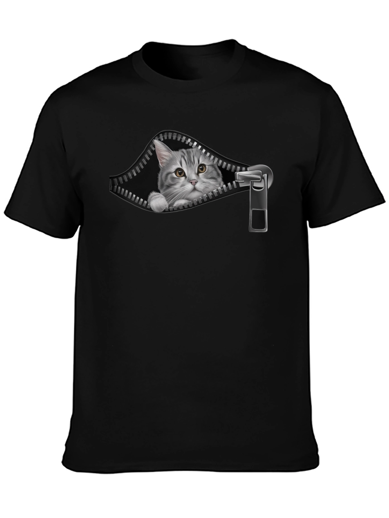 Cat Zipper T-Shirt - Unique Graphic Tee